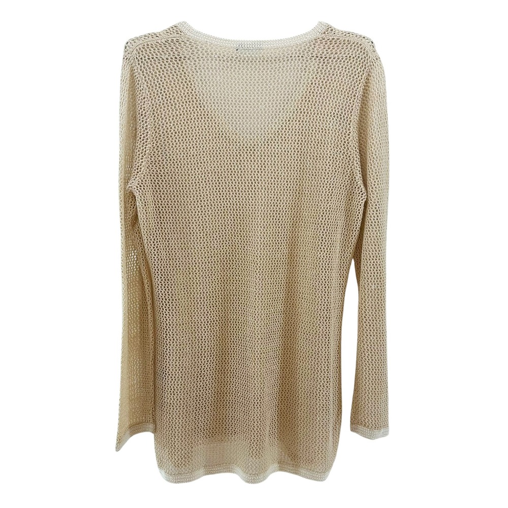 J. MCLAUGHLIN Linen Blend Open Knit Tunic Sweater • Large • beige Coastal Chic - Picture 4 of 8